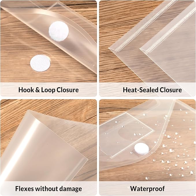 SUNEE 12 Pack Plastic Envelopes, Clear Folders for Document for A4 Letter Size, Poly File Folders with Label Pockets for School Home Office Organizer Work Supplies