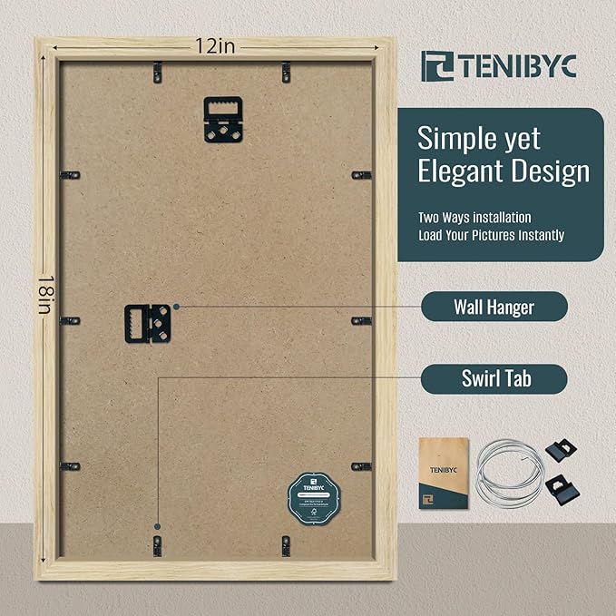 12x18 Poster Frames Set - 3 Pack - Natural Oak Wood - Tempered Glass - for Wall Photos, Family Memories, Posters & Puzzles, Home Decor