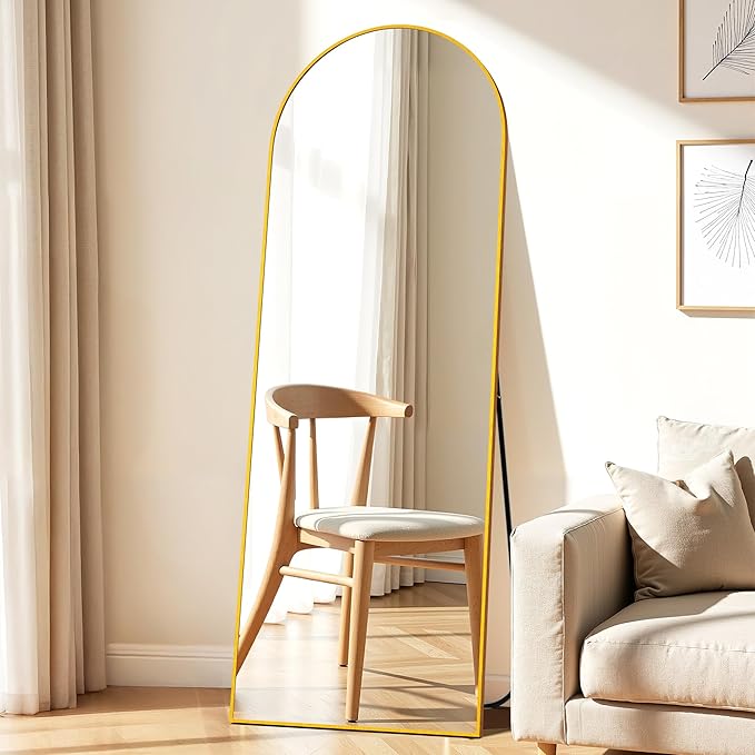 Simple Deluxe Arched Full Length Mirror, 64"×21" Large Mirror, Full Length Mirrors for Home Wall Decor, Arched Floor Mirrors with Stand for Bedroom Decor - Gold