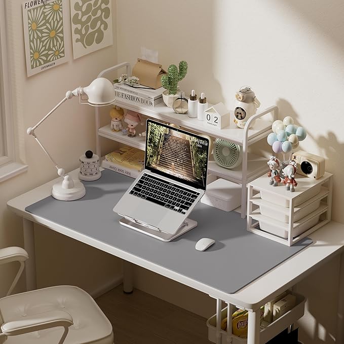 Aothia Faux Leather Desk Mat – Large Mouse Pad, Non-Slip PU Leather Blotter, Waterproof Writing Surface for Office and Home (Light Grey, 47.2" x 23.6")