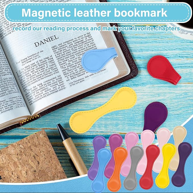 Magnetic Leather Bookmark, 12 Pcs Colorful Leather Magnet Book Marks Page Markers Retro Magnet Bookmark Clips Reading Supplies Gift for Reading Men Women Book Lovers (Bright)