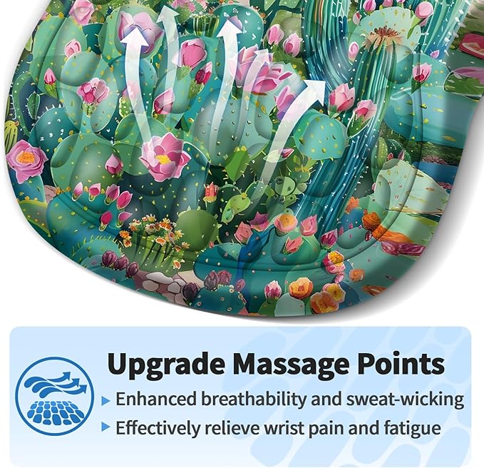 YIWEI Ergonomic Mouse Pad with Wrist Rest Support, Mousepad with Comfortable Memory Foam Wrist Rest and Non-Slip PU Base for Pain Relief, Computer, Laptop, Office, Home (Cactus)