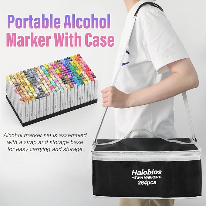 264 Alcohol Markers, Dual Tip Fine & Broad Drawing Markers Alcohol Marker Set with Case, Art Marker for Kids Adults Coloring Artists Drawing Sketching Card Making and Illustration