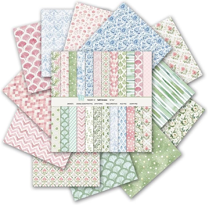 24 Sheets Scrapbook Paper 12x12 inch, Boho Patterned Scrapbooking Paper, Double Sided Decorative Craft Papers for Holiday Birthday Wedding Baby Shower Card Making Photo Album Decor