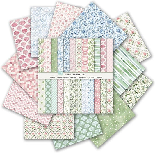 24 Sheets Scrapbook Paper 12x12 inch, Boho Patterned Scrapbooking Paper, Double Sided Decorative Craft Papers for Holiday Birthday Wedding Baby Shower Card Making Photo Album Decor