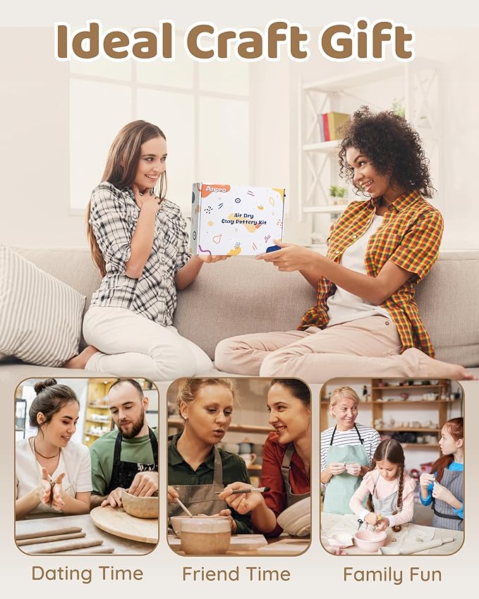 Air Dry Clay for Adults - Pottery Starter Kit for Beginner,Sculpting Tools, Gloss Varnish, DIY Plate Making Kit Gift for Christmas, Valentine's Day,Arts & Crafts