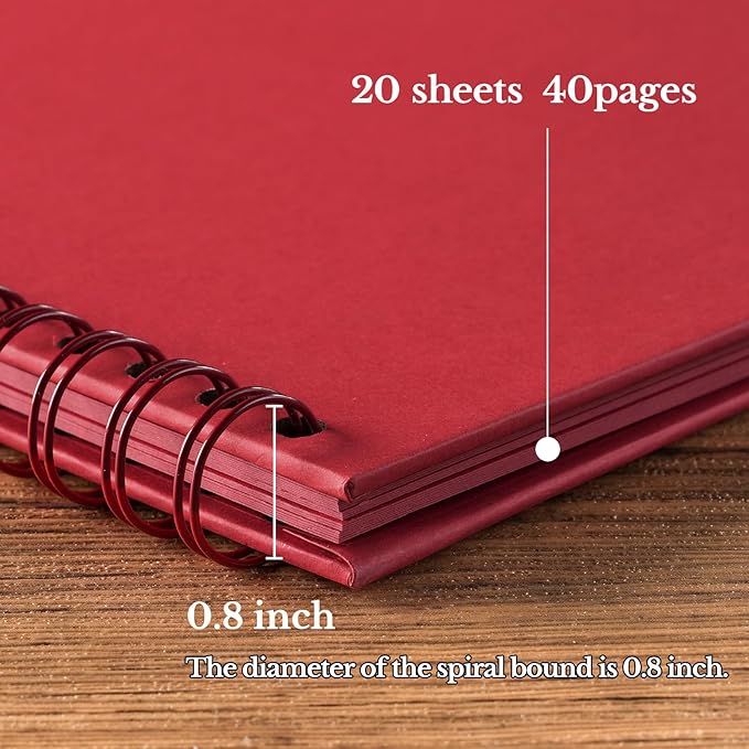 potricher 7 x 7 Inch DIY Scrapbook Album 40 Pages Hardcover Kraft Paper Scrap Book Photo Albums Memory Book for Wedding and Anniversary Family (Red, 7 Inch)