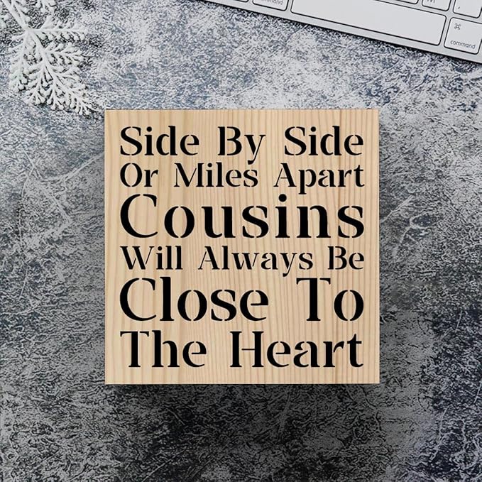 Cousin Wooden Box Sign Decorative Cousins Gifts Home Office Desk Decor for Tabletop Bookshelf Farmhouse Bedroom Living Room Library Dining Room Rustic Square Tiered Tray Wall Decor birthday Wood Color