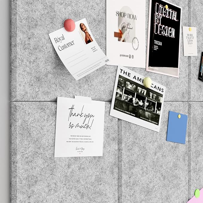 Large Cork Boards for Walls – 48 x 36 Self Adhesive Felt Wall Tiles, Ideal for Office Wall Organizing Bulletin Board, Easy to Install Cork Boards Felt Board