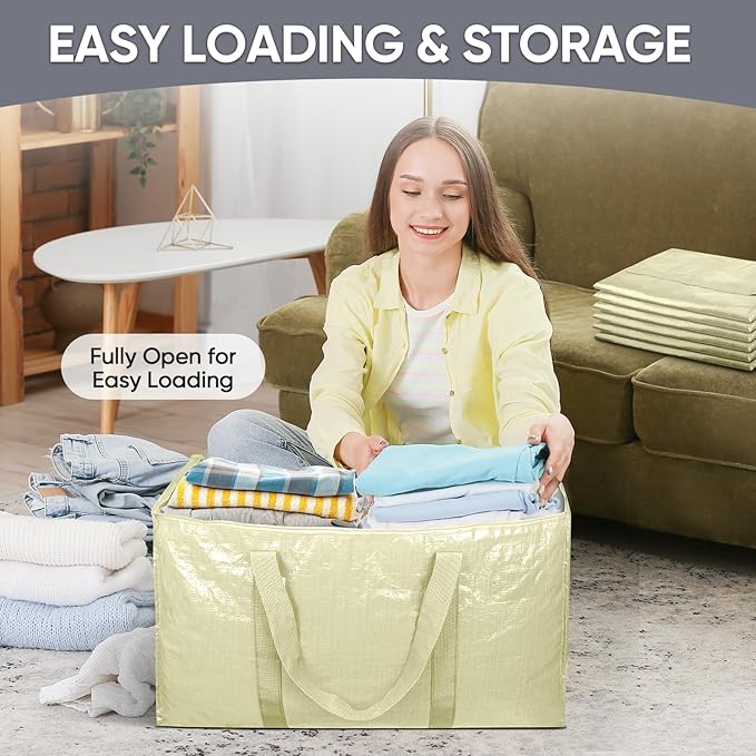 TICONN 6 Pack Extra Large Moving Bags with Zippers & Carrying Handles, Heavy-Duty Storage Tote Moving Boxes for Space Saving (6 Pack, Cream)