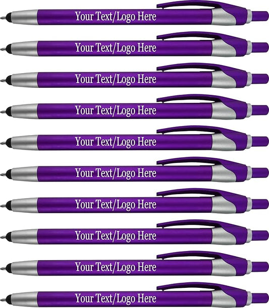 Personalized with Your Custom Logo or Text Pens-Pack of 300- for Marketing, Parties, and Events, 2 in 1 Capacitive Stylus & Ballpoint Pen Compatible with Touchscreen Devices, Black Ink,Purple Pens