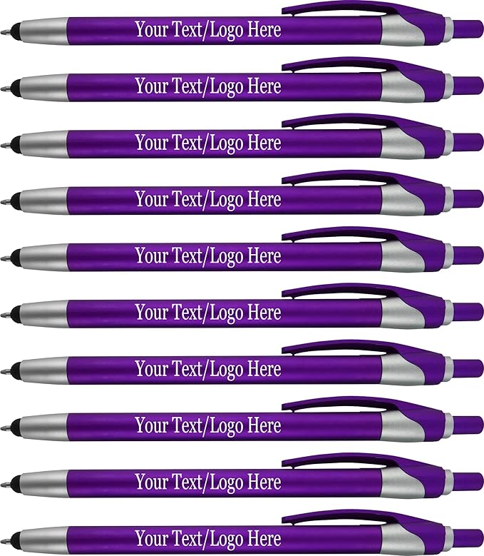 Personalized With your Custom Logo or Text Pens-Pack of 450- for Marketing, Parties, and Events, 2 in 1 Capacitive Stylus & Ballpoint Pen Compatible With Touchscreen Devices, Blue Ink,Purple Pens