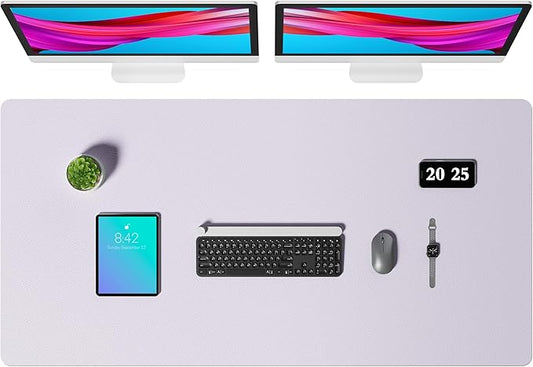 Aothia Faux Leather Desk Mat – Large Mouse Pad, Non-Slip PU Leather Blotter, Waterproof Writing Surface for Office and Home (Soft Lavender, 47.2" x 23.6")