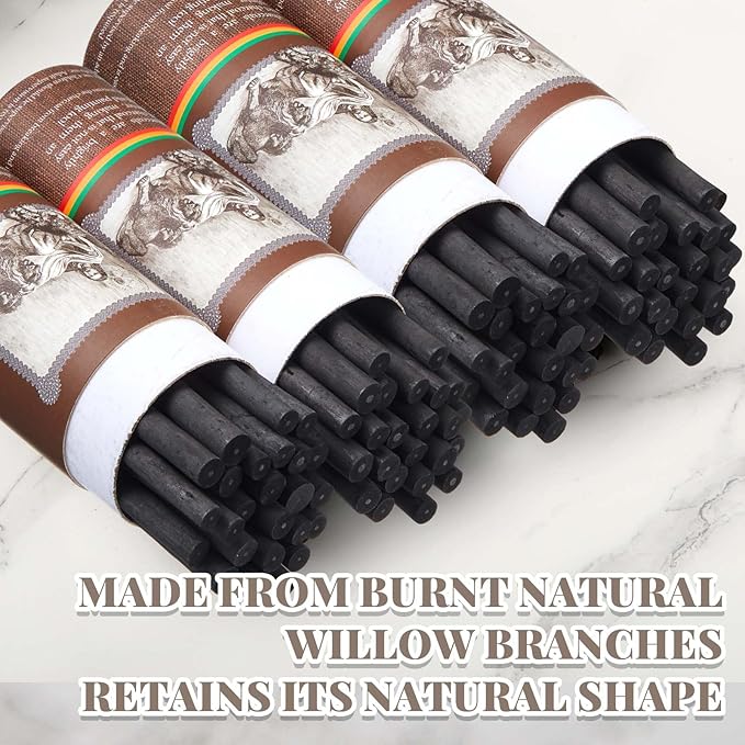 Gueevin 100 Pcs Willow Charcoal Sticks, Willow Charcoal, Artists, Beginners, Students, Perfect for Sketching, Drawing, Shading, and Fine Art (7-9mm)