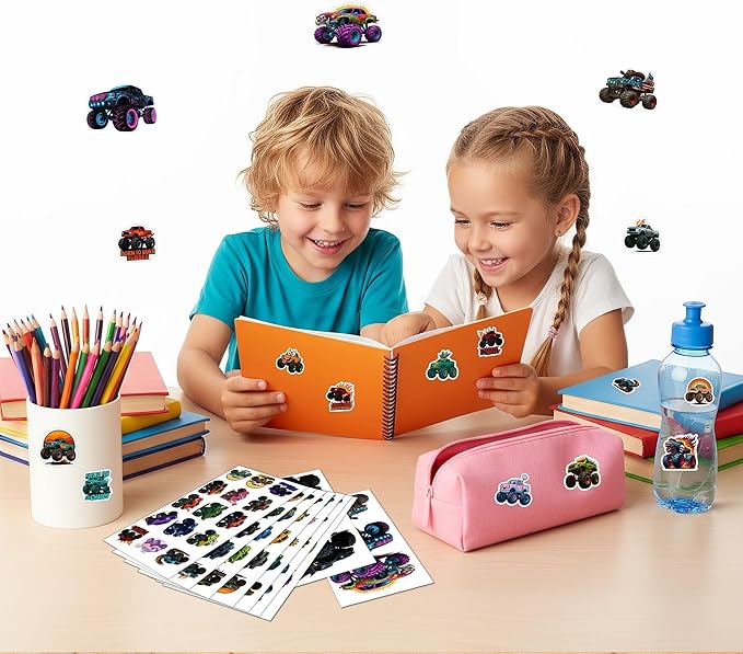 100 PCS Monster Truck Stickers Pack, Car Colorful Vinyl Waterproof Off Road Truck Decals for Kids Teens Adults Boys Girls, Gift for Laptop Water Bottle Helmet Scrapbook