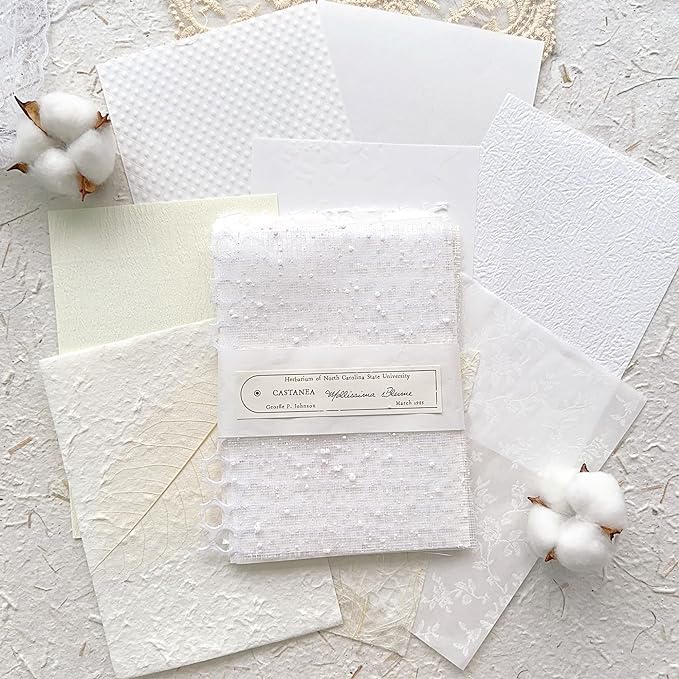 30 sheets A5 Unique Textured Scrapbook Paper&Mesh Fabric set - Handmade Craft Mulberry Special Paper Mix for Wedding Bridal Scrapbooking Junk Journaling Supplies Card Materials Collage, 5.8x8.2 Inches