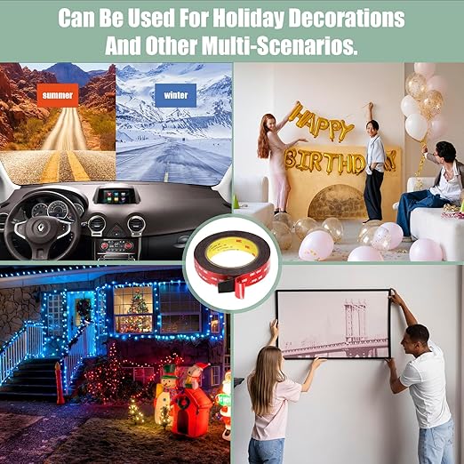 Double Sided Adhesive Tape Heavy Duty, Waterproof mounting Foam Tape, 16.4FT Length, 0.6IN Width, High Temperature Resistant Adhesive Tape for car, Household, Office or Parties, LED Strips