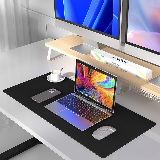 Mouse Pad Desk Protector Mat, Large PU Leather Office Desk Mat, Non-Slip Desk Pad for Keyboard and Mouse, Waterproof Desk Blotter Pad for Writing, Wide & Smooth Laptop Desk Pads, Black (17''X48'')