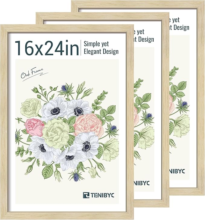 16x24 Poster Frames Set - 3 Pack - Natural Oak Wood - Display Wall Posters, Large Photos, Puzzle Displays & Gallery Walls - Statement Wall Decor