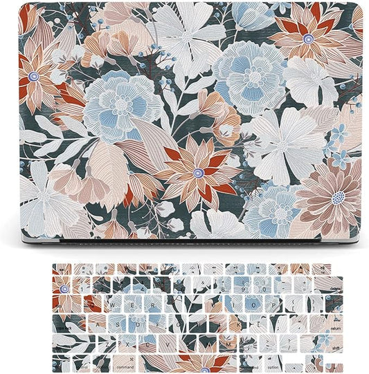 Bandless Case Compatible with MacBook Air 13 Retina 2018 2019 2020 Model A1932 A2179 A2337 M1, Plastic Hard Shell Protective Cover & Keyboard Skin for inch Touch ID - Embroidered Flower