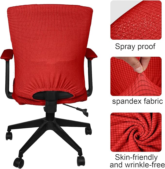 Tallew 4 Pcs Office Chair Covers Set Computer Universal Protective Stretchable Chair Seat Covers Desk Armrest Slipcovers Pads Office Cushion Backrest for Rotating (Red)
