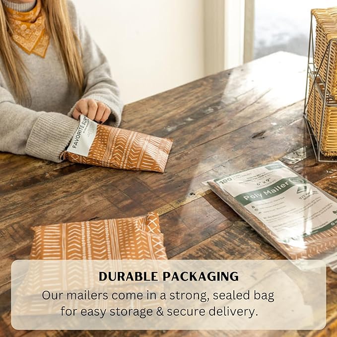 Poly Mailers 6x9 Inch 100 Pack Small Shipping Bags Strong Thick Mailing Envelopes | Self Sealing Adhesive | Waterproof & Tear Resistant | Small Business Packaging for Clothing - Boho Brown
