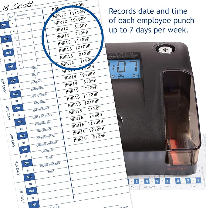 Pyramid Time Systems - 3600SSK1 Smart SiteTime Clock and Document Stamp with SmartSite LED Alignment and Tri-View Window - Includes 125 Time Cards, Time Card Rack, Ribbon, 2 Security Keys