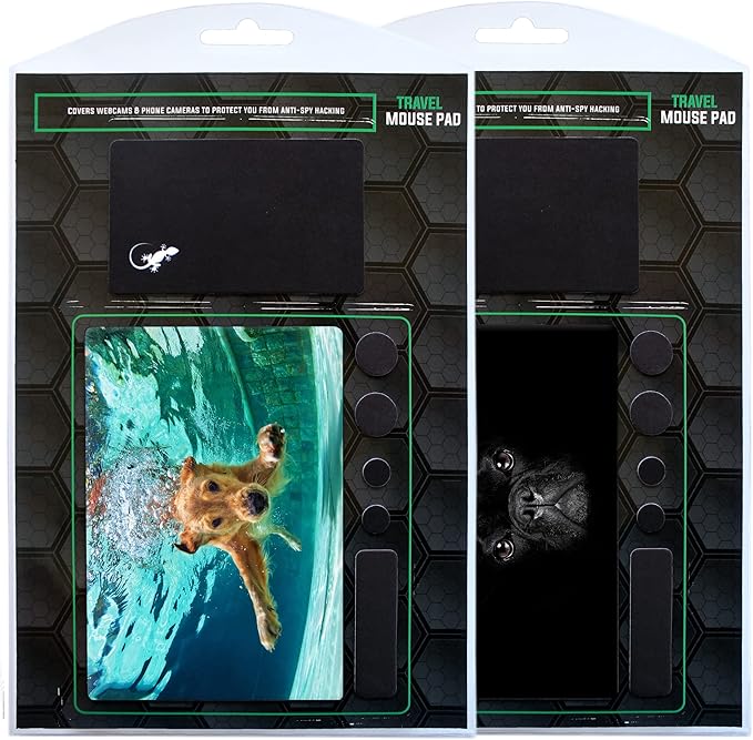 Mouse Pad Adhesive Bottom - Sticks to Any Surface - Portable - Webcam Covers and Screen Cleaner Included (2 Pack - Dog Set)
