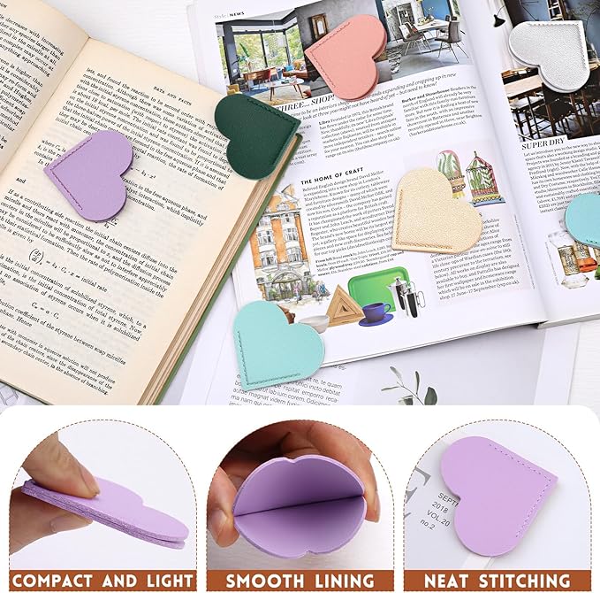 18 Pcs Leather Heart Bookmarks, Cute Heart Bookmark Corner, Bookmarks for Women, Book Marks for Teachers Students School Office Home Supplies