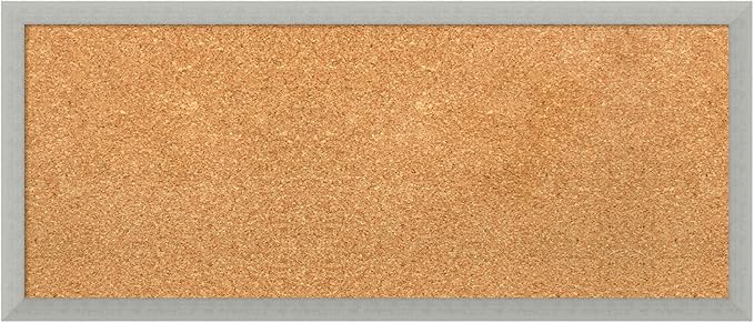 Amanti Art Natural Cork Board for Wall, 14x32 Vision Board with Silver Wood Frame, Medium Corkboard Office Decor for Home Organization, Casual Corkboard Pinboard to display items for home organization