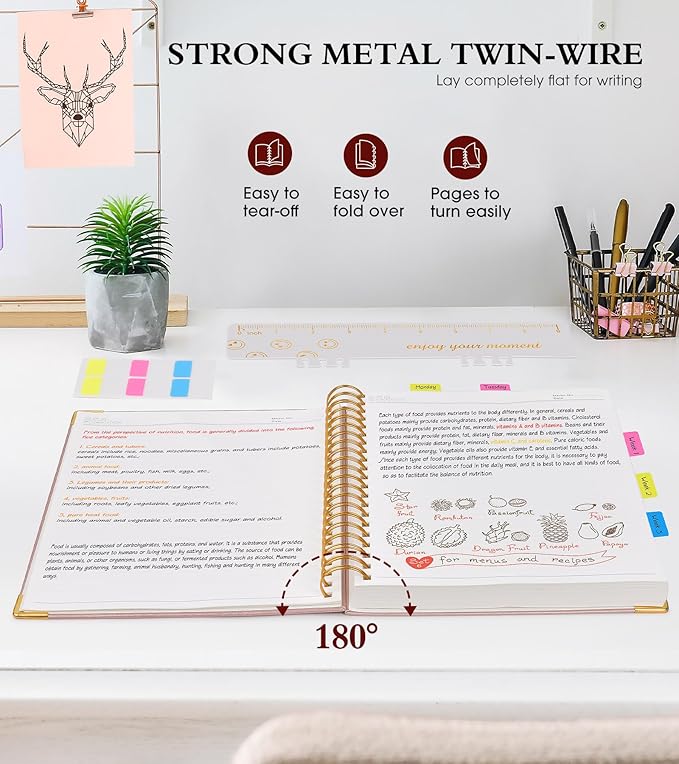 Spiral Notebook Journal 7.6” x 10”, 300 Pages Hardcover Leather Lined Journals for Women Men, B5 Large College Ruled Notebooks with 100 GSM Thick Paper, Spiral Journal for Writing Work School, Pink