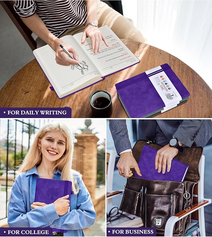 B5 Lined Journal Notebook - 365 Page Large Leather Journals for Writing Women Men，Hardcover Notebook with 100Gsm Thick Pages，Daily Diary for Travel, Work，School，College Ruled (7.6" x 10.3")