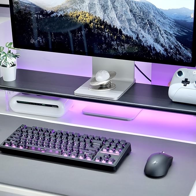 Bamboo Monitor Stand Riser with RGB Lights,31.5 Inches Desktop Shelf with Acrylic Legs Supports for Desk, PC Computer Monitor, Laptops, Printer, Speakers (Black)