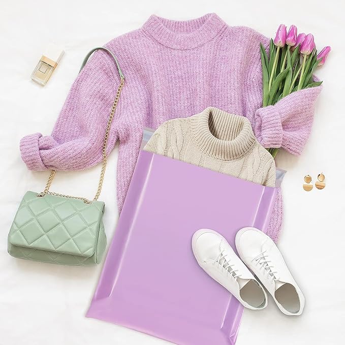 Fuxury Poly Mailers 14.5x19 Inch 400 Pcs Bulk Shipping Bags for Clothing Strong Adhesive Shipping Envelopes for Small Business Suppliers Waterproof Mailers Poly Bags Mailing Envelopes Light Purple
