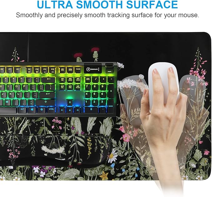 iCasso Large Mouse pad for Desk, Computer Desk Mat, 3Pcs XXL Keyboard and Mouse Pad + Keyboard Wrist Rest, Desk Matt for Desktop, Easy Typing Pain Relief Ultra Thick Mousepad Keyboard Mat(Weeds)