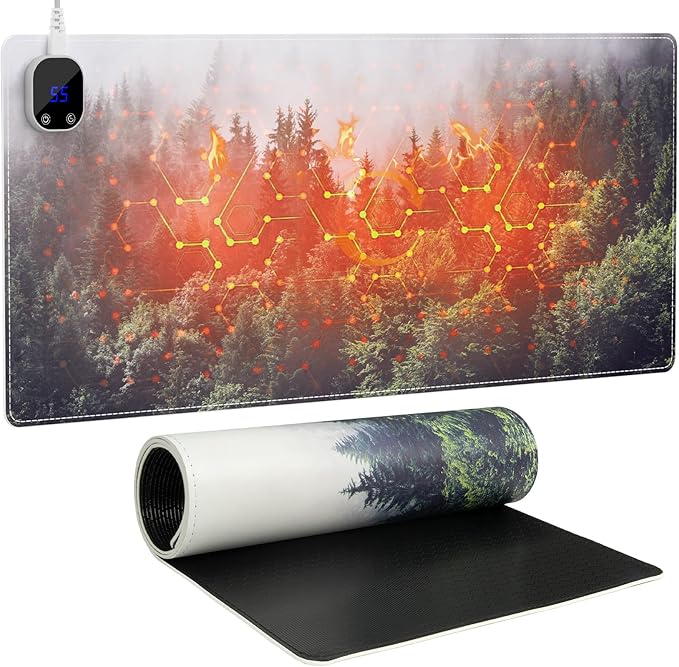 iCasso Heated Mouse Pad Hand Warmer, XXL Aesthetic Heated Desk Pad, 35.4" x 15.7" Large Mouse Pad with 4 Heating Levels for Computer Keyboard, Large Mousepad for Home Office Work (Forest)