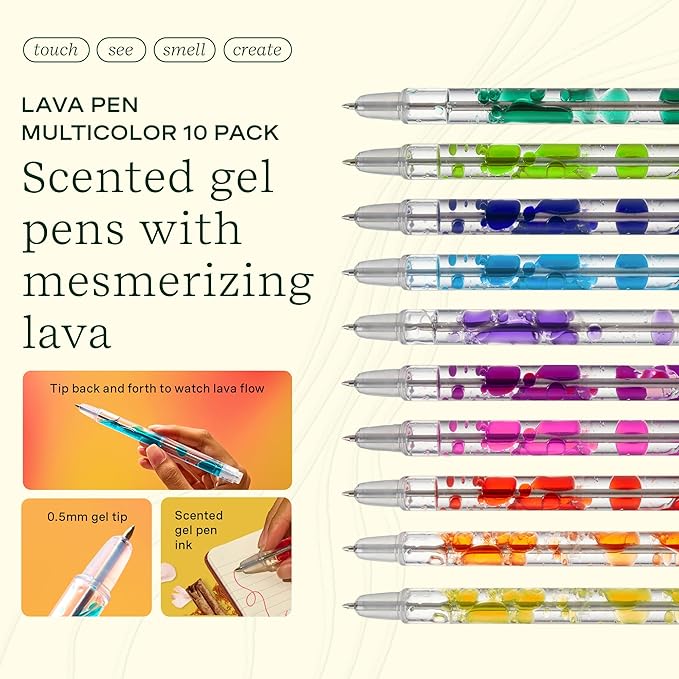 Lifelines Scented Lava Gel Pen Set, 10-Pack (Multi-Color) - 0.5mm Colored Gel Pens Infused with Scented Essential Oil Blends & Mesmerizing Lava - School Supplies for College Kids & Adults