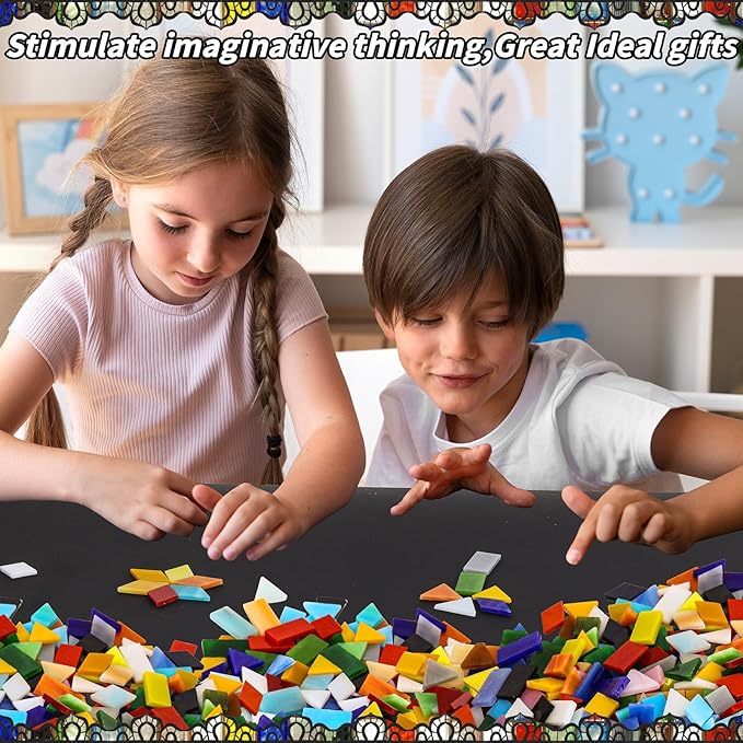 1600 Pcs Mosaic Tiles, Glass Mosaic Tiles for Crafts Bulk, Assorted Color Stained Mosaic Glass Pieces, Mosaic Supplies for Home Decoration, Art Crafts, DIY Projects, Opaque