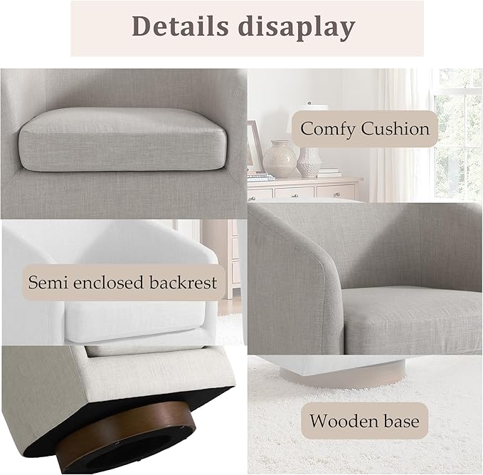 UIXE Swivel Accent Chairs Set of 2, Fabric Upholstered Barrel Chair for Living Room, Comfy Round Armchair Single Sofa Bedroom Reading Seat - 31" W, Khaki