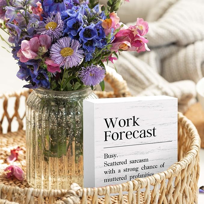 Funny Desk Decor Office Decor Sign for Work Cubicle Accessories Cool Things for Desk Work Office Gifts for Coworker Men Women Forecast Wood Sign - 5 x 5 Inches