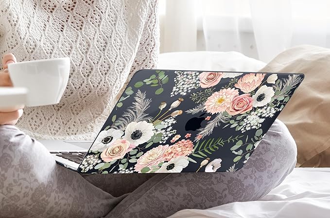DONGKE Compatible with MacBook Air 13 inch Case 2021 2020 2019 2018 Release A2337 M1 A2179 A1932 with Retina Display Touch ID, Plastic Hard Shell & Keyboard Cover - Dried Flowers