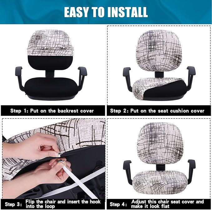 Smiry Stretch Printed Office Computer Chair Covers, Universal Washable Removable Desk Rotating Chair Slipcovers Protector, Seat + Backrest Cover - Brown and White