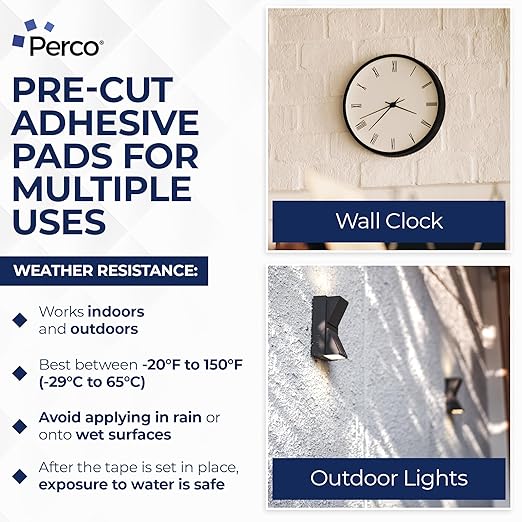 Perco Nano Double Sided Tape Squares, Clear Tape, 30 2"x2" Pre-Cut Mounting Squares – Strong Adhesive for Medium Items, Wall Décor, Mirrors, Posters, Photos, Crafts, Home, Office, DIY Projects