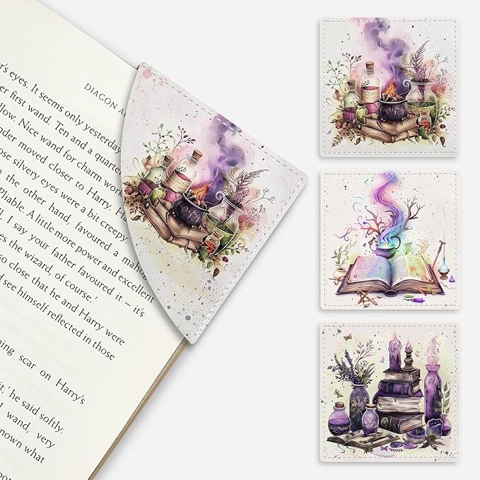 Magic Bottle Corner Bookmarks, Cute Leather Book Accessories for Book Lovers, 3 Pcs Reading Book Page Markers for Women Men Student Teacher Retirement Birthday Gifts