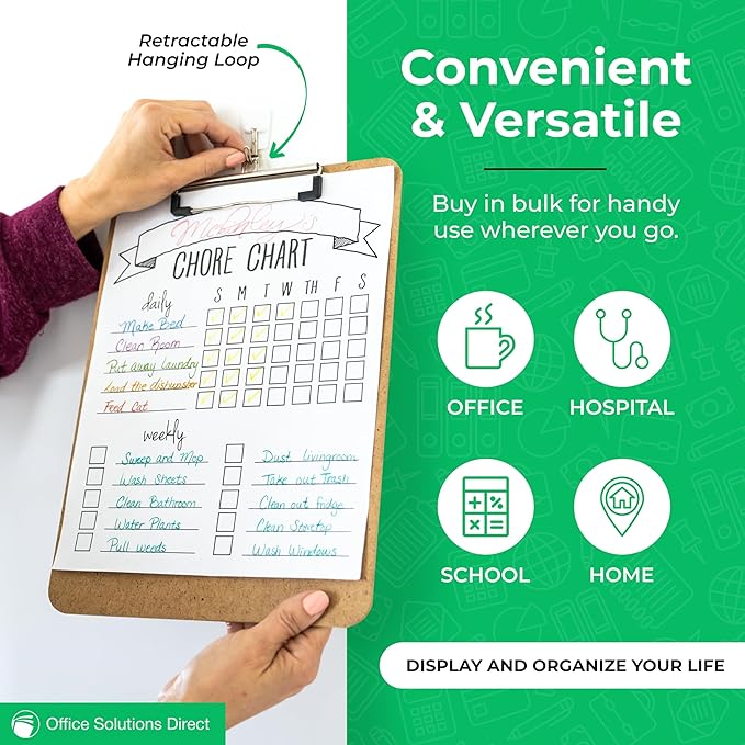 Letter Size Clipboards with Low Profile Clip (Set of 10) - Wood Clipboards Bulk 10 Pack, Heavy Duty Clipboard, Back to School Teacher Classroom Supplies, School Supplies for College Students