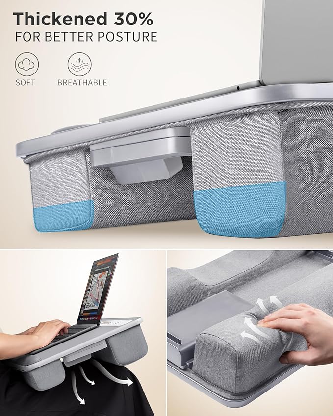 SAIJI Lap Desk with LED Light, Portable Laptop Tray with Cushion - Fits Up to 17" Laptops & MacBook, Lap Table for Bed & Couch, Lap Desks for Writing and Reading