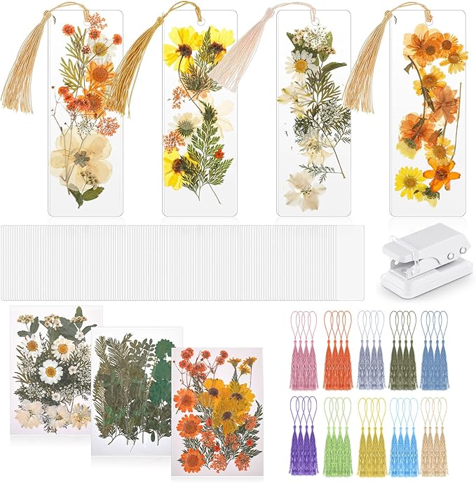 150 Pcs DIY Pressed Dried Flower Bookmark Making Kit, DIY Bookmark Bulk Thanksgiving Teacher Gifts for Reading Women Book Lovers(2 x 6 Inch,Light Colors)