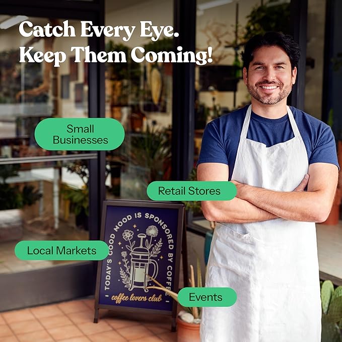 T-SIGN Outdoor A-Frame Sidewalk Sign 22x28 Inch Sandwich Board, Black Coated Steel Metal Double-Sided, Heavy Duty Slide-in Folding Frame Sign Holder, 2 Corrugated Plastic Poster Boards, Display Stand