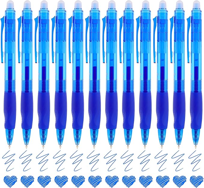 USUAL Retractable Erasable Pens 12 Colored Erasable Gel Pen 0.5mm Erasable Gel Pens Black Make Mistakes Disappear Smooth Writing Pen Office Back-to-School Supplies (Blue)