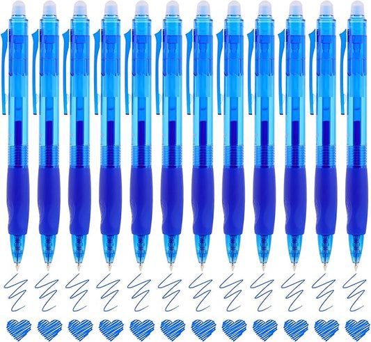 USUAL Retractable Erasable Pens 12 Colored Erasable Gel Pen 0.5mm Erasable Gel Pens Black Make Mistakes Disappear Smooth Writing Pen Office Back-to-School Supplies (Blue)